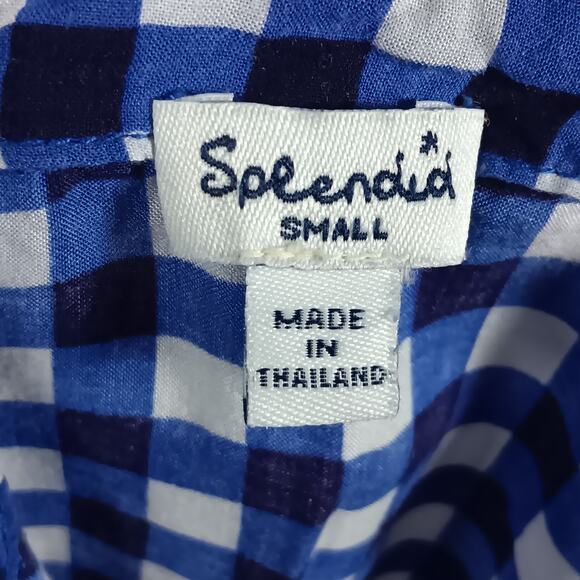 Splendid Button Down Shirt Size Small Plaid Blue and White Long Roll Tab Sleeve - Picture 8 of 10